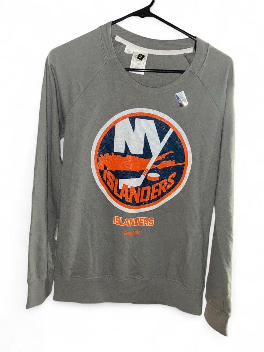 Reebok Gray Crewneck with Orange and Blue Islanders Crest